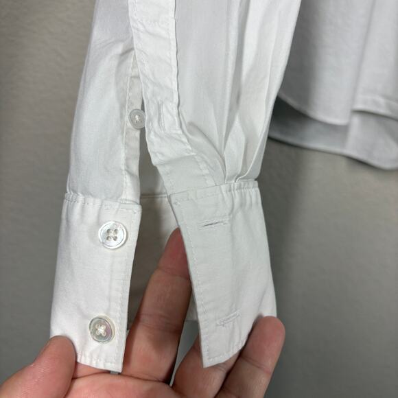 Veronica Beard 8 Poplin Shirt White Khai Cotton Blend Split Neck Long Sleeves - Picture 6 of 10